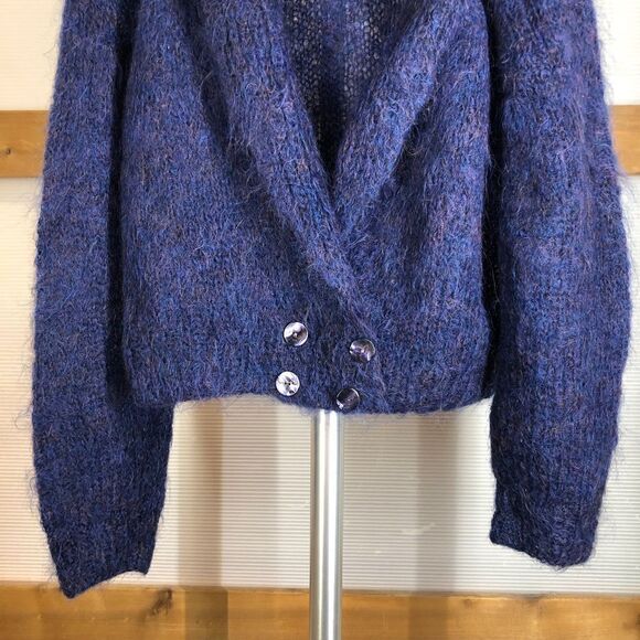 VTG SUE NEWELL HOLT RENFREW English Hand Knit Mohair Wool Blend Shawl Sz M/L - Picture 3 of 9
